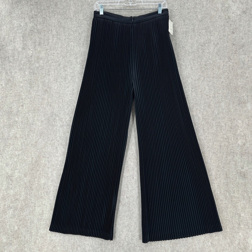 Valentino Italy 100 Percent Wool Black Pleated Accordion Flare Slacks Pants 12‎